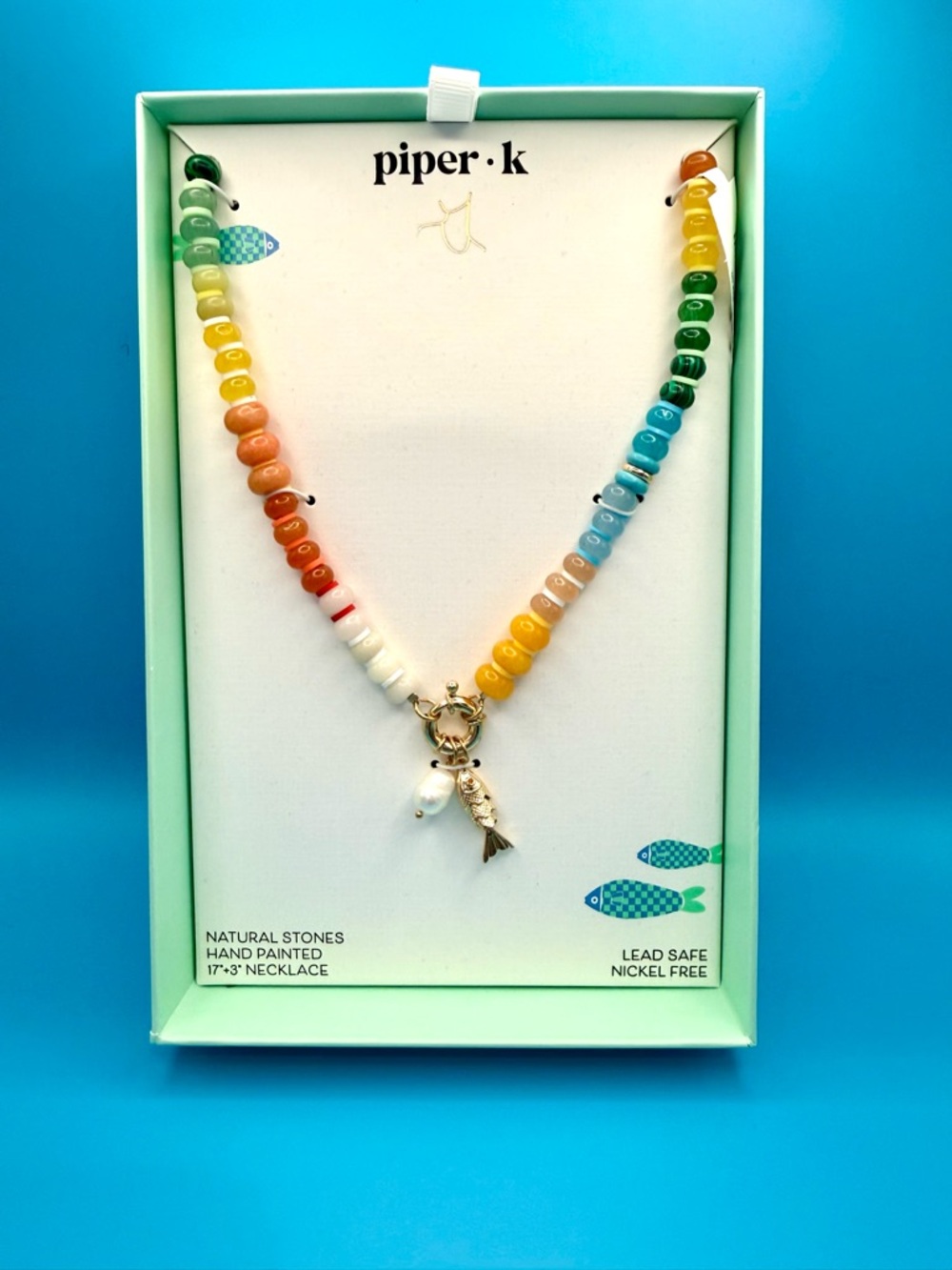 Piper K Multicolor Beaded Necklace with Gold Fish Charm with Pearl TJ Maxx